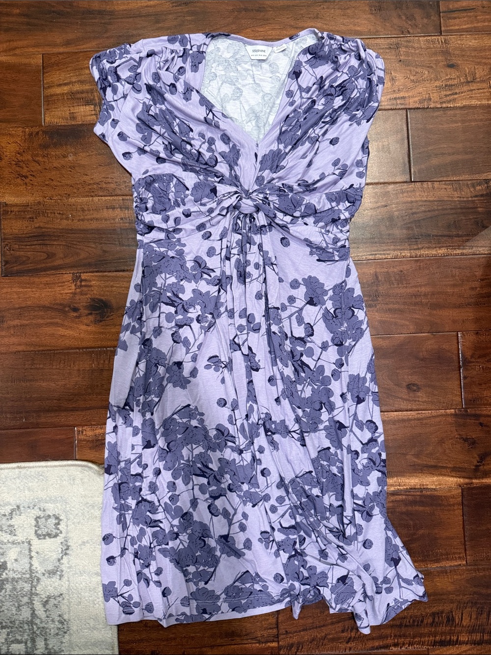Maternity Twist-Front Lavender Floral Midi Dress
